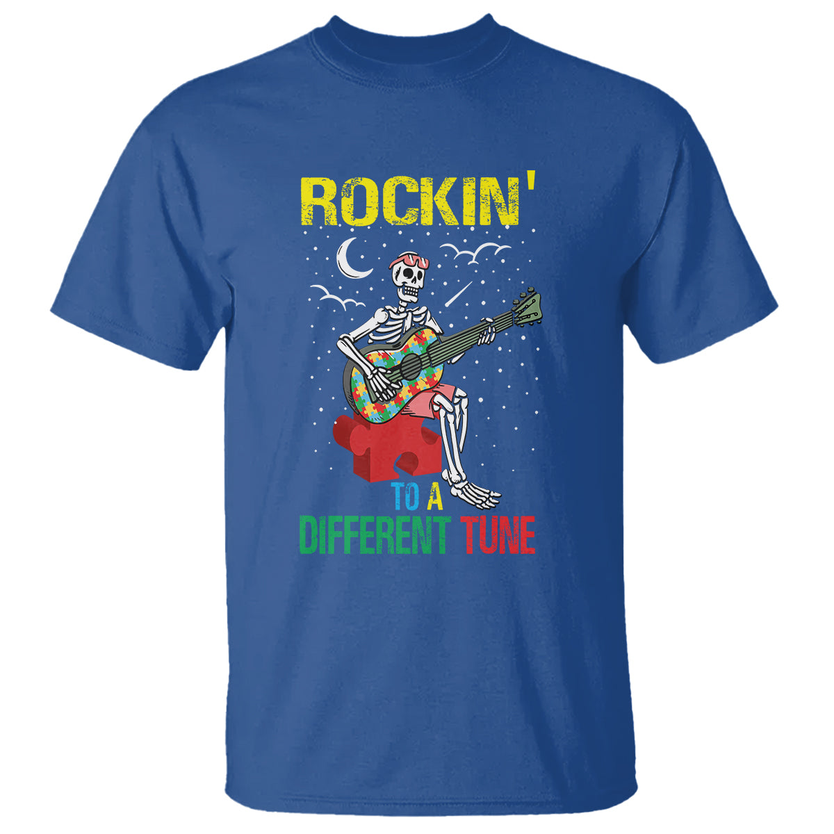 Autism Awareness T Shirt Rockin' To A Different Tune Skeleton - Wonder Print Shop