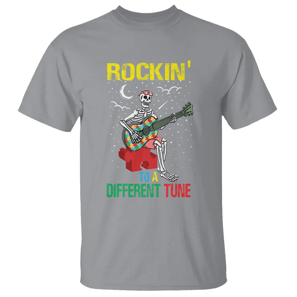 Autism Awareness T Shirt Rockin' To A Different Tune Skeleton - Wonder Print Shop