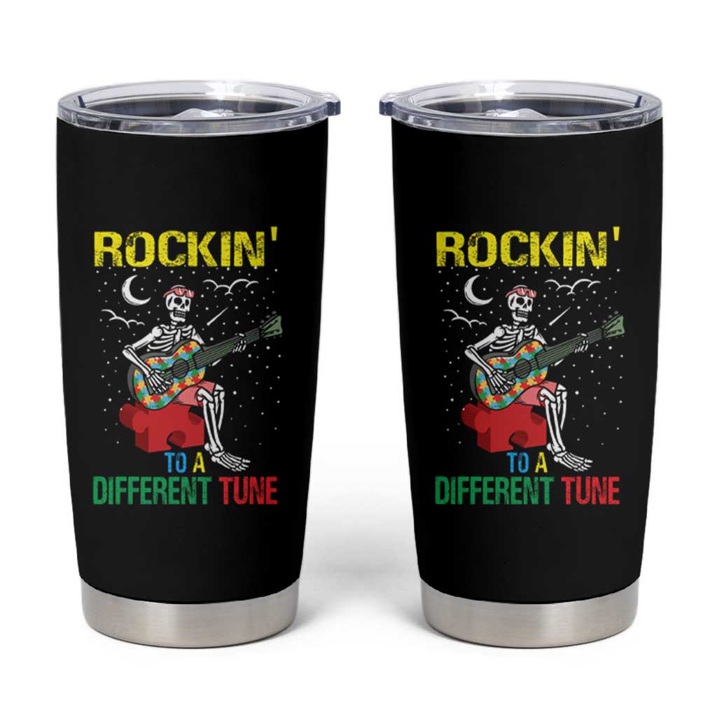 Autism Awareness Tumbler Cup Rockin' To A Different Tune Skeleton