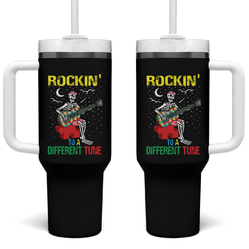 Autism Awareness Tumbler With Handle Rockin' To A Different Tune Skeleton