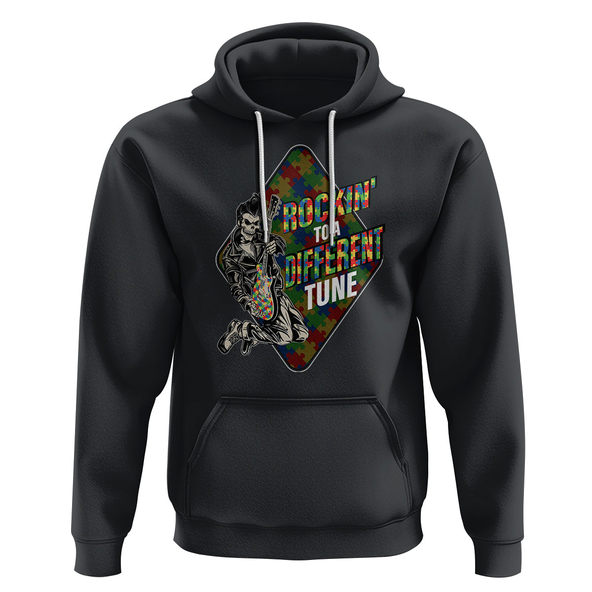 Autism Awareness Hoodie Rockin' To A Different Tune Skeleton - Wonder Print Shop