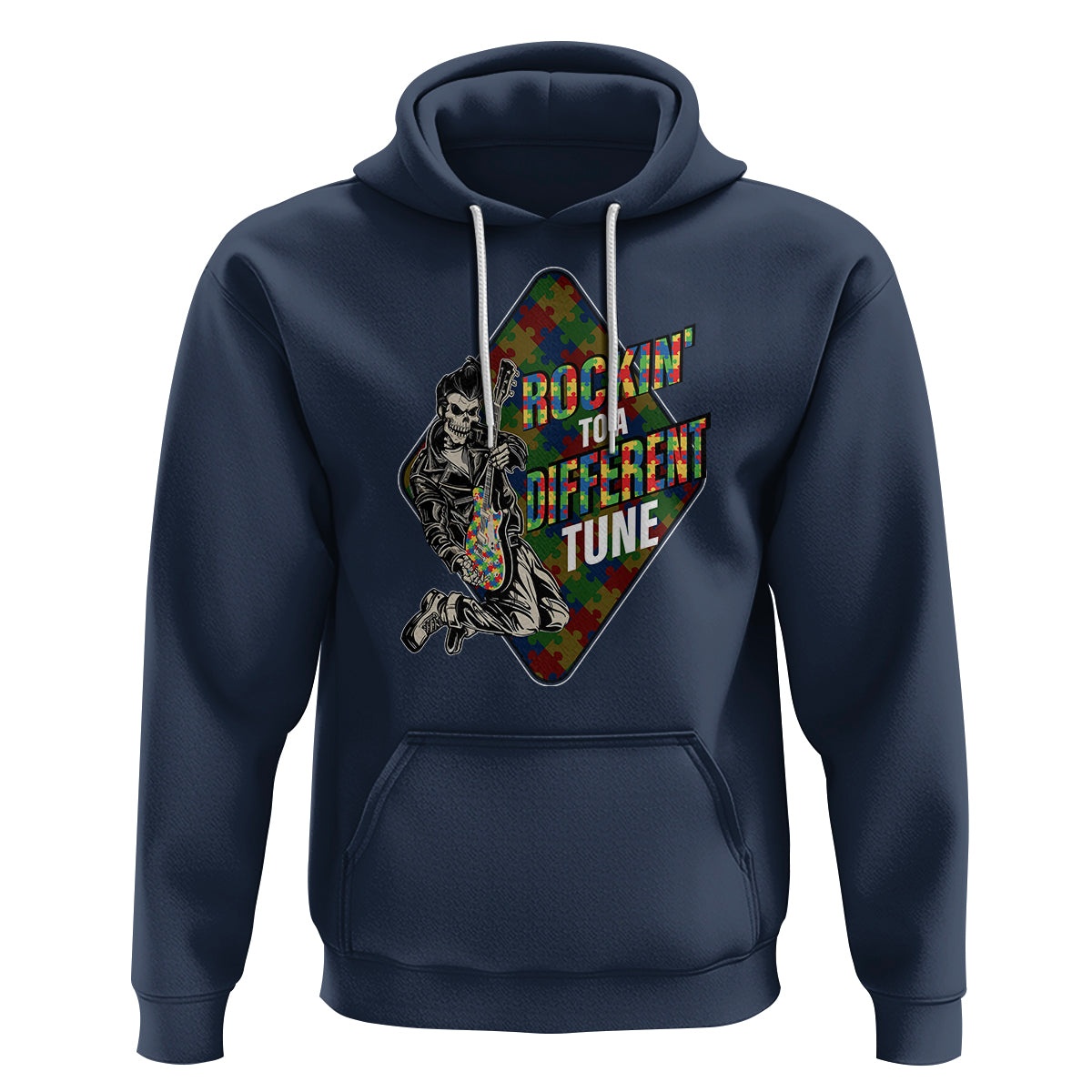Autism Awareness Hoodie Rockin' To A Different Tune Skeleton - Wonder Print Shop