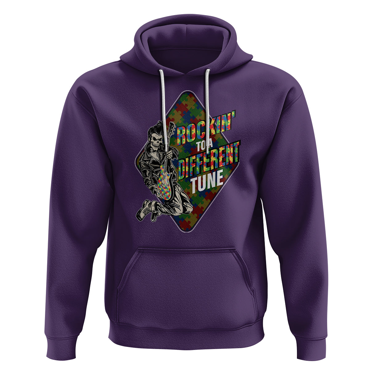 Autism Awareness Hoodie Rockin' To A Different Tune Skeleton - Wonder Print Shop