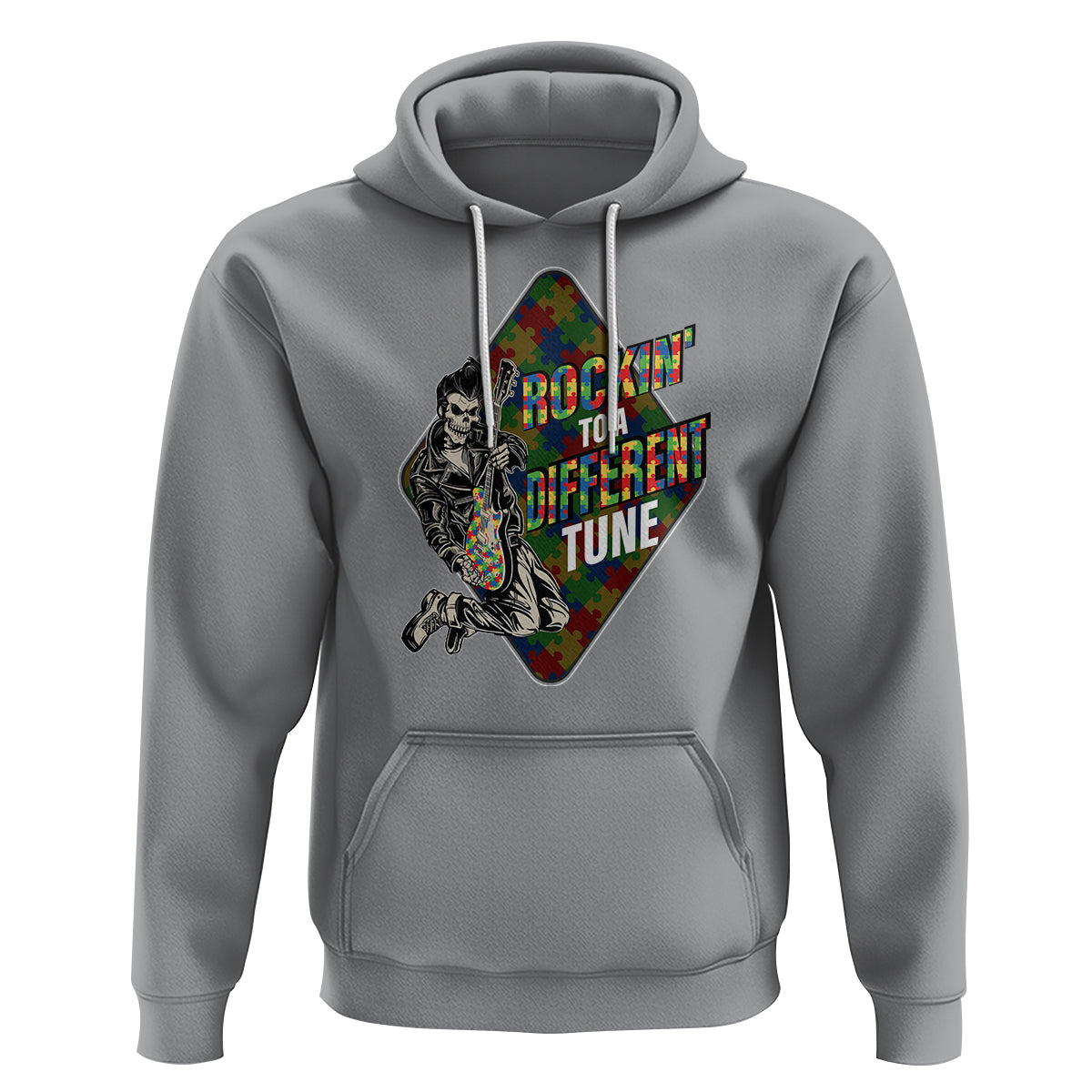 Autism Awareness Hoodie Rockin' To A Different Tune Skeleton - Wonder Print Shop