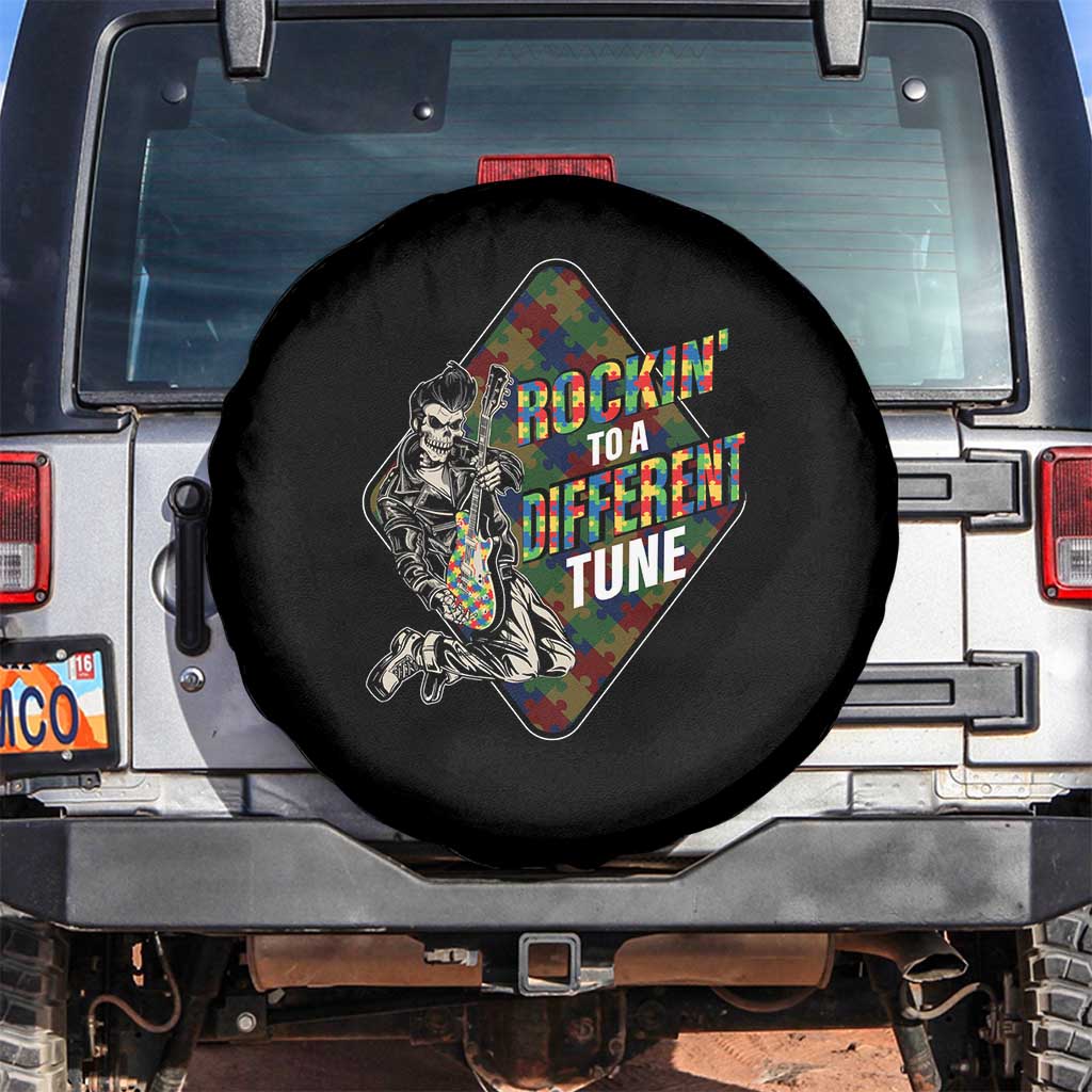 Autism Awareness Spare Tire Cover Rockin' To A Different Tune Skeleton