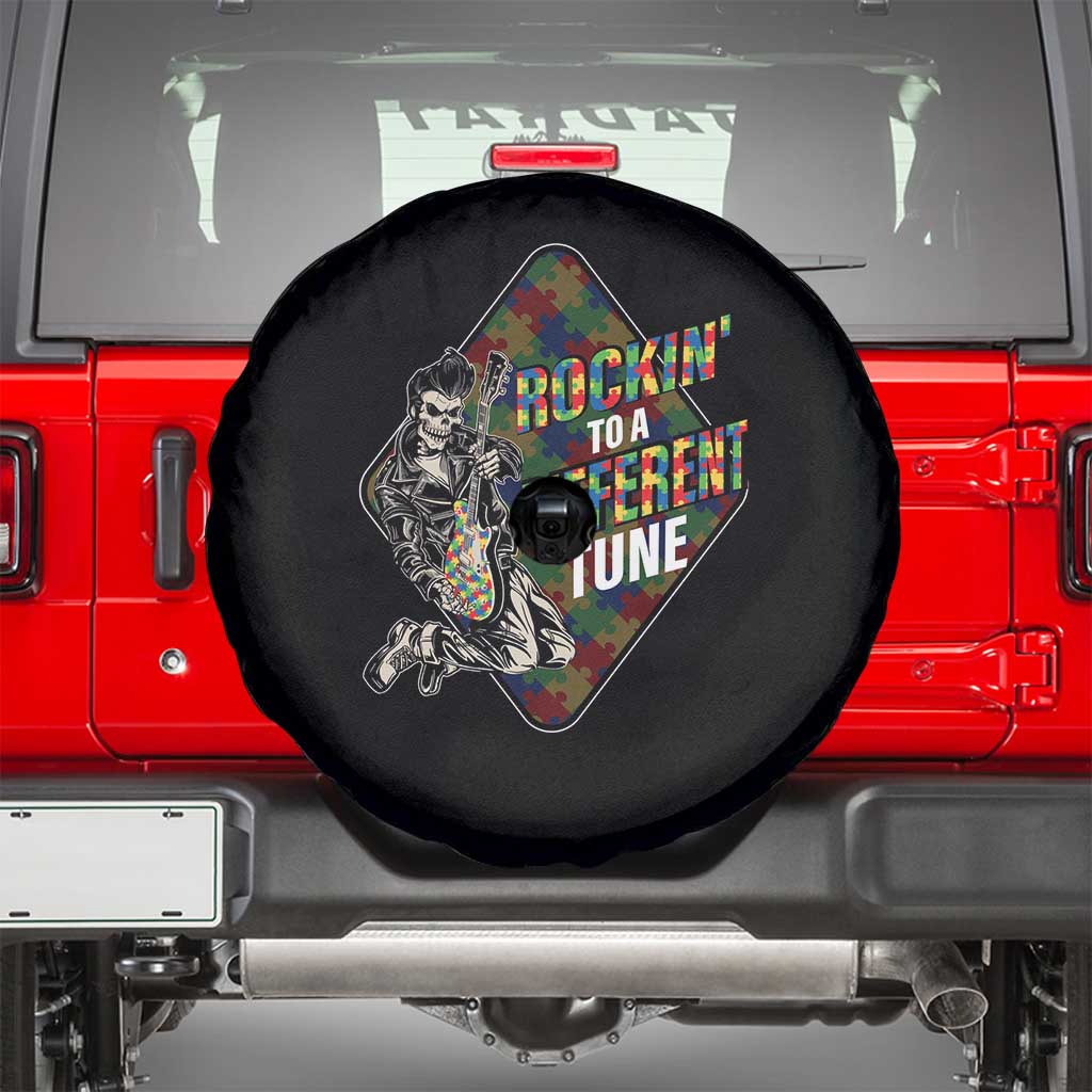 Autism Awareness Spare Tire Cover Rockin' To A Different Tune Skeleton