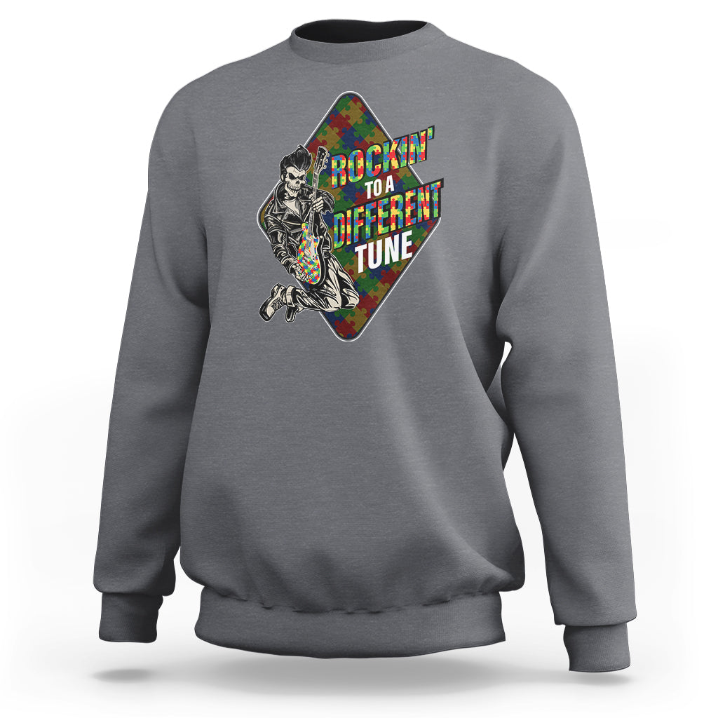 Autism Awareness Sweatshirt Rockin' To A Different Tune Skeleton - Wonder Print Shop