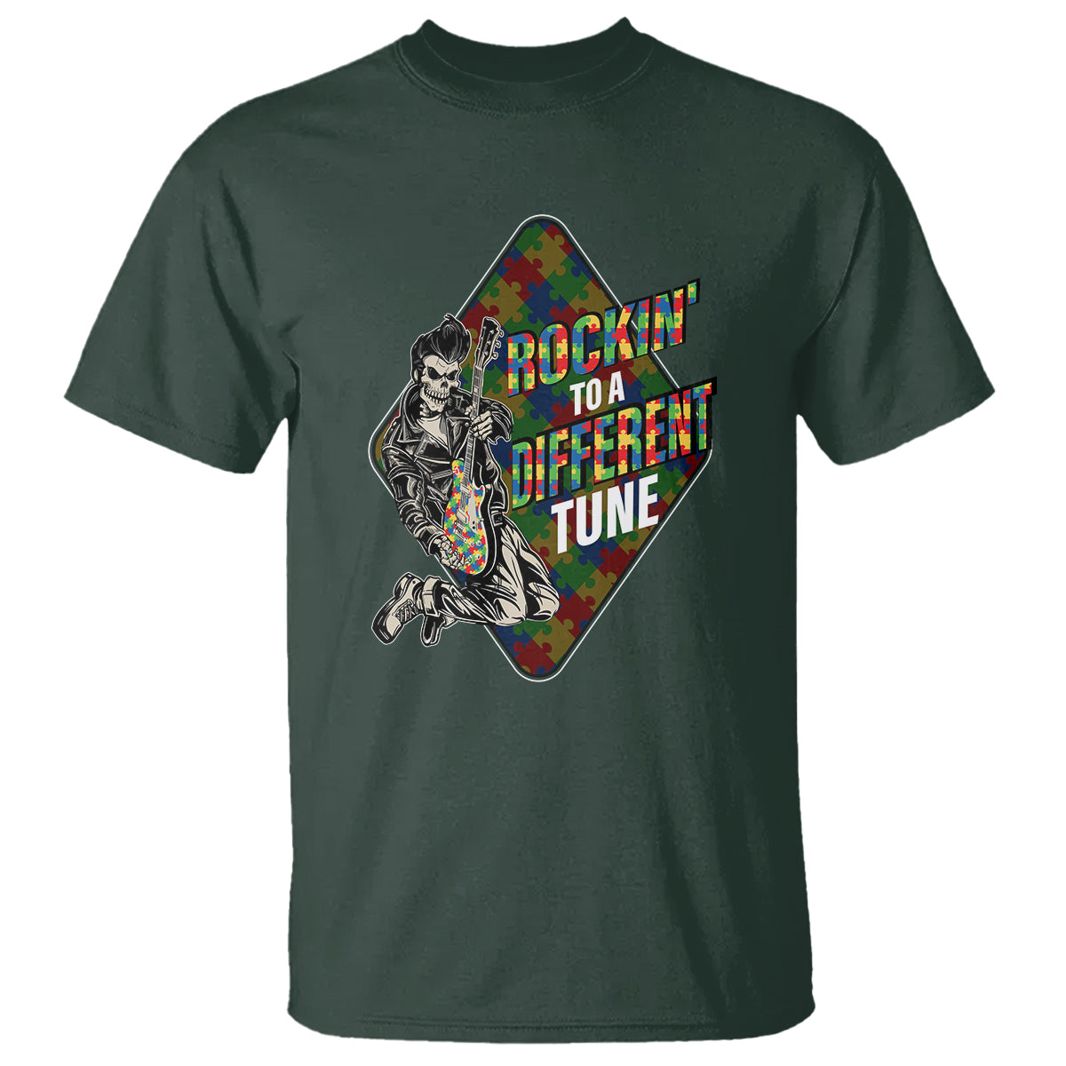 Autism Awareness T Shirt Rockin' To A Different Tune Skeleton - Wonder Print Shop
