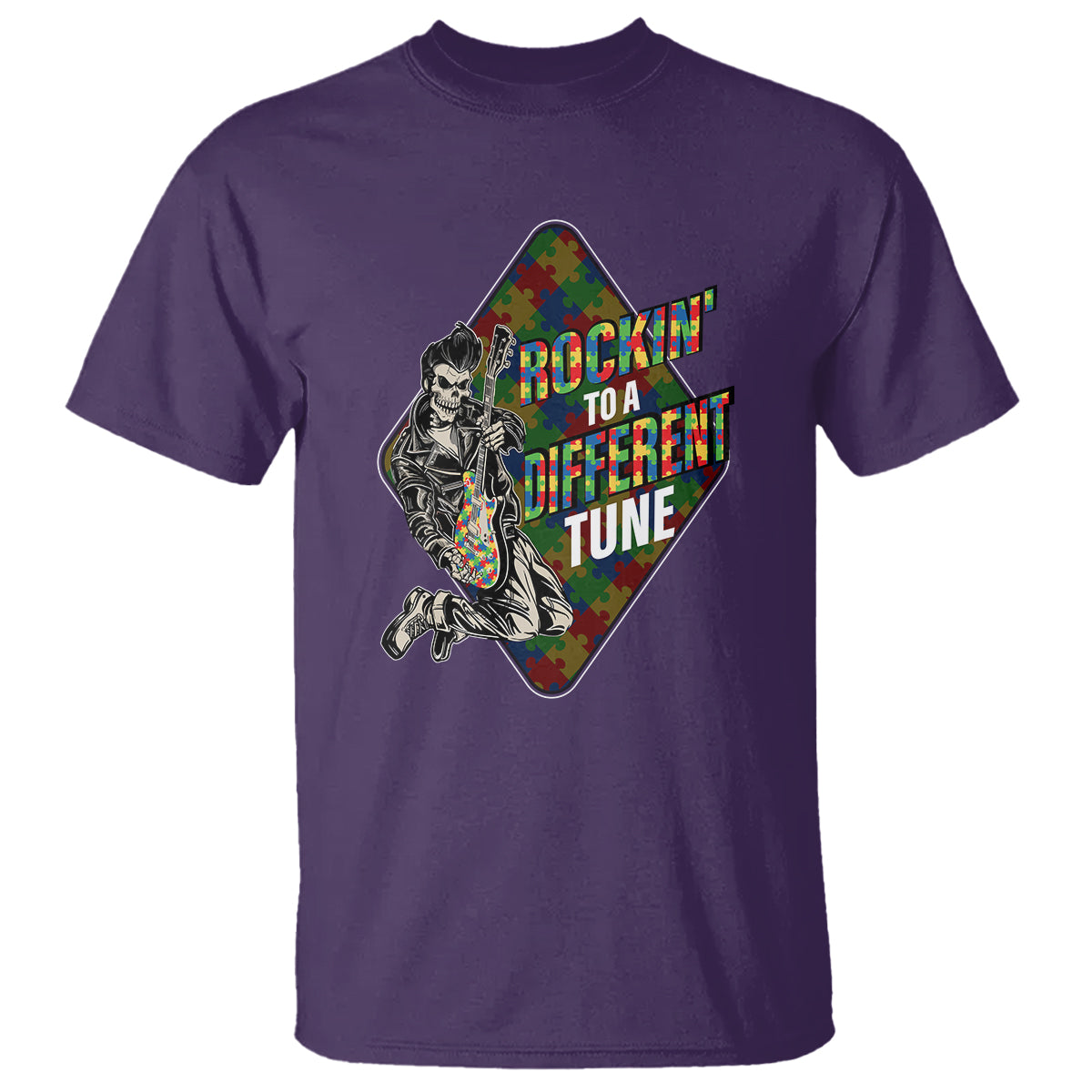 Autism Awareness T Shirt Rockin' To A Different Tune Skeleton - Wonder Print Shop