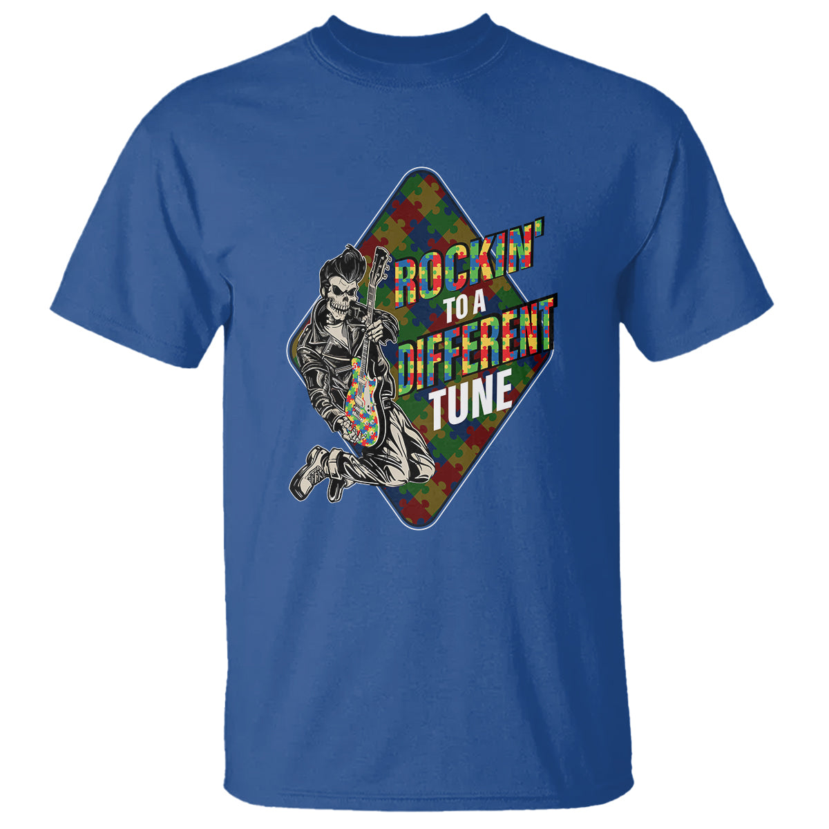 Autism Awareness T Shirt Rockin' To A Different Tune Skeleton - Wonder Print Shop