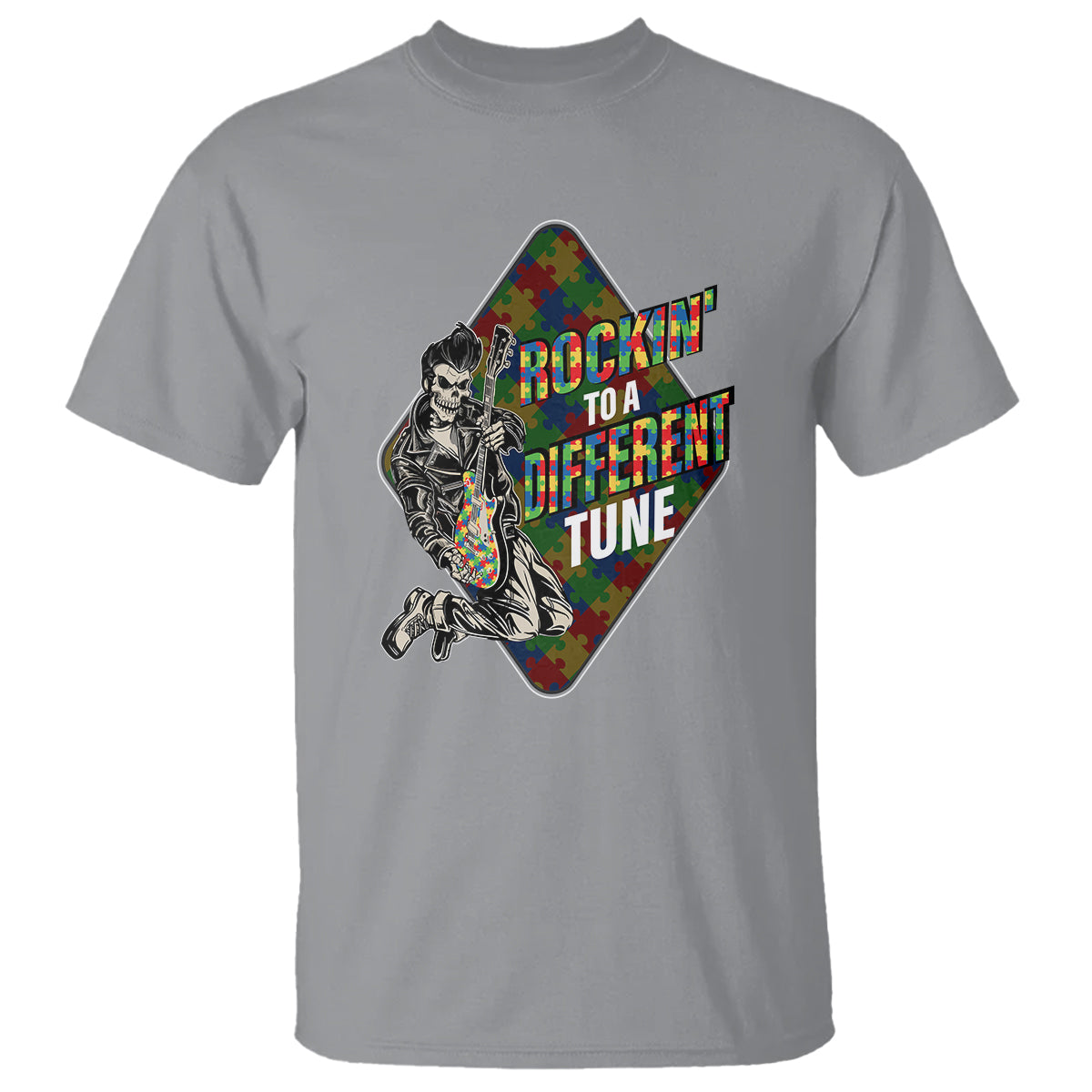 Autism Awareness T Shirt Rockin' To A Different Tune Skeleton - Wonder Print Shop