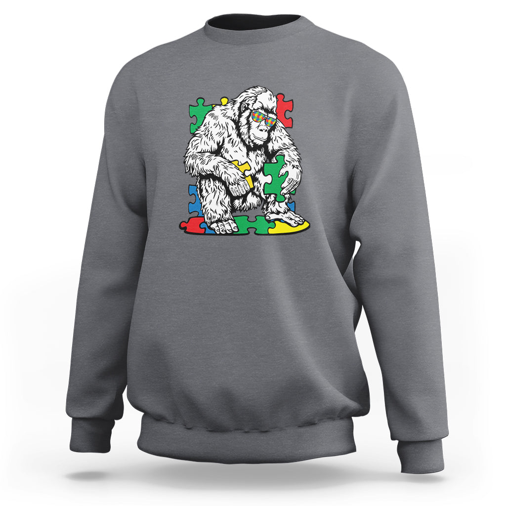 Autism Awareness Bigfoot Puzzle Autistic Warrior Sweatshirt - Wonder Print Shop