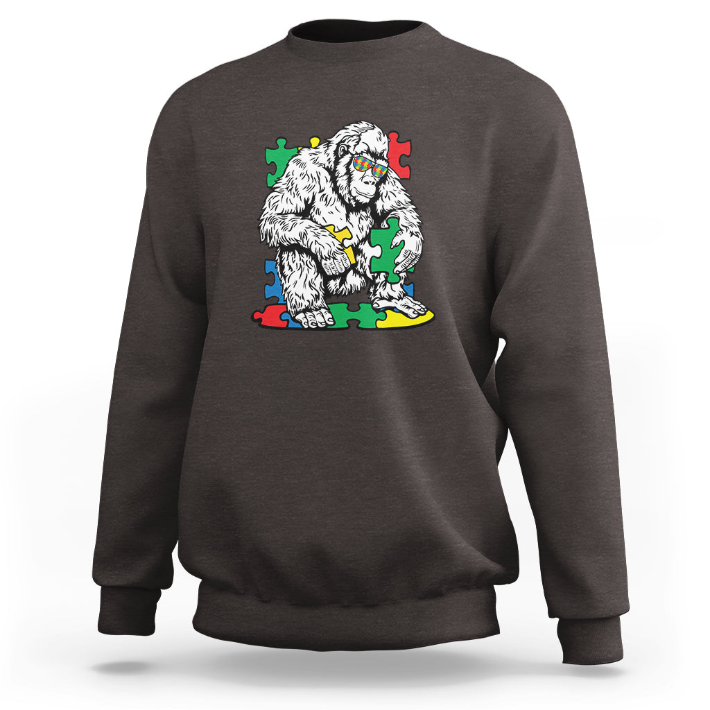 Autism Awareness Bigfoot Puzzle Autistic Warrior Sweatshirt - Wonder Print Shop
