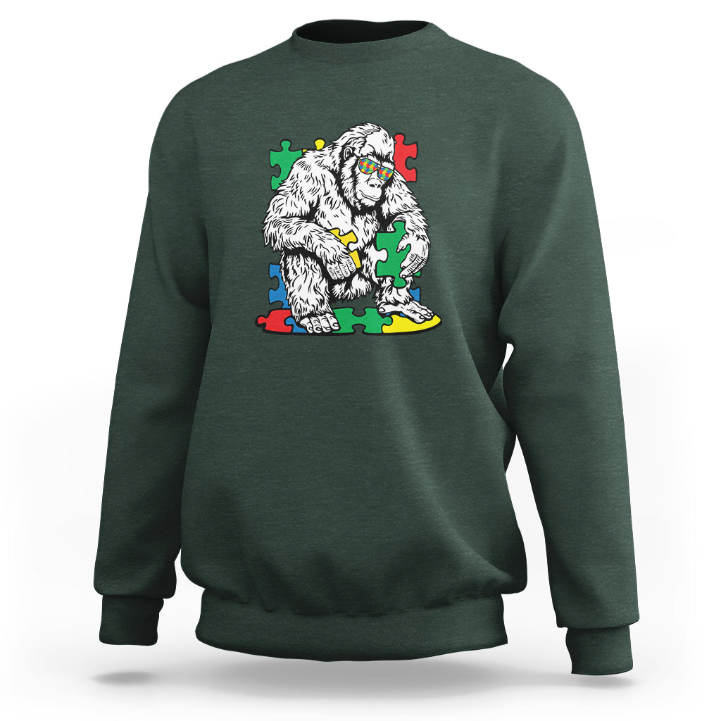 Autism Awareness Bigfoot Puzzle Autistic Warrior Sweatshirt - Wonder Print Shop