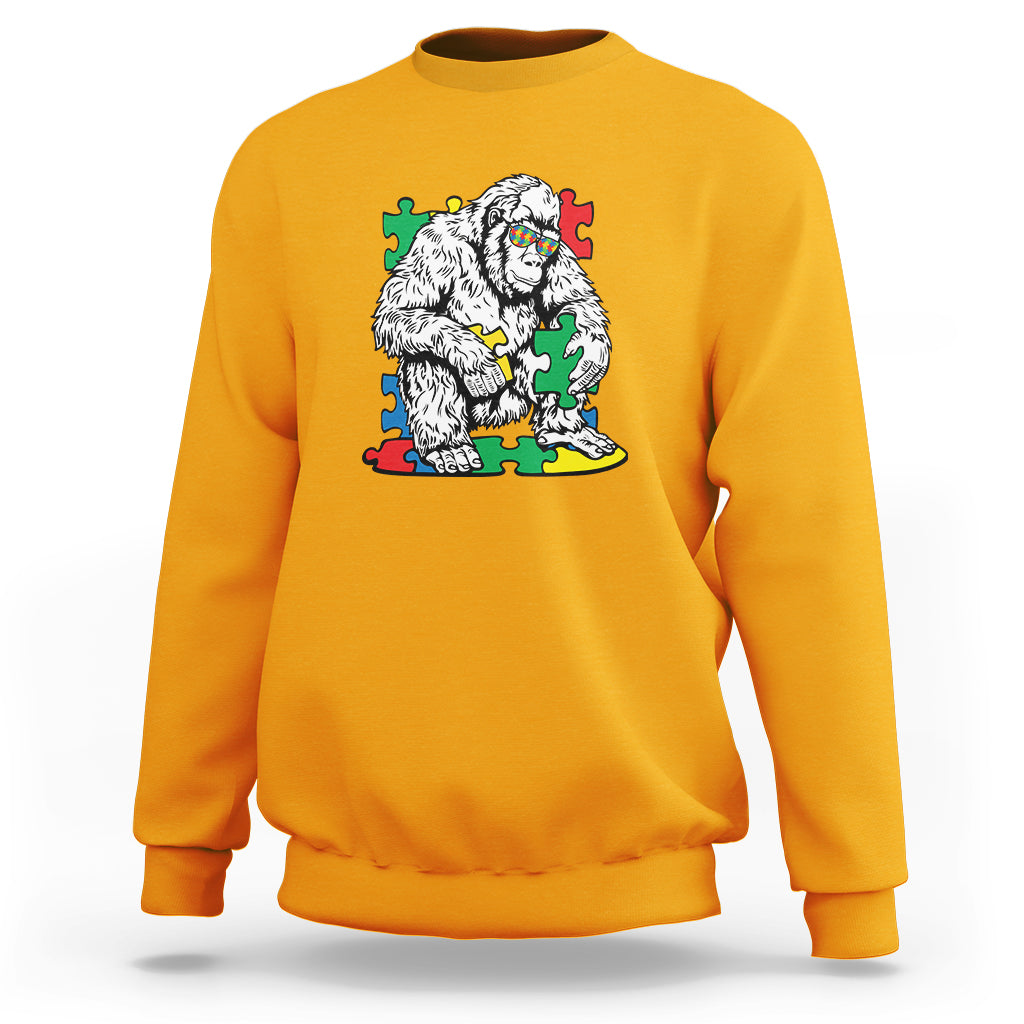 Autism Awareness Bigfoot Puzzle Autistic Warrior Sweatshirt - Wonder Print Shop