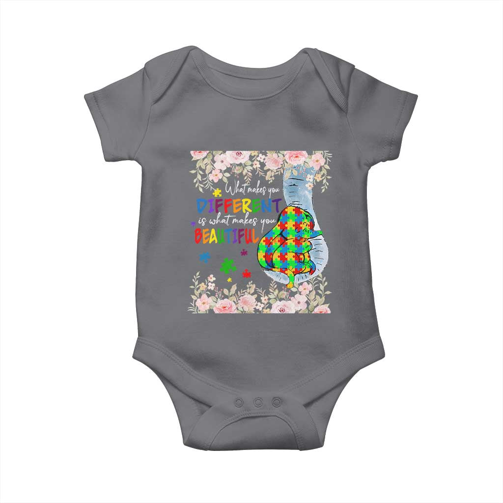 Autism Awareness Baby Onesie What Makes You Different Is What Makes You Beautiful Autistic Elephant Mom