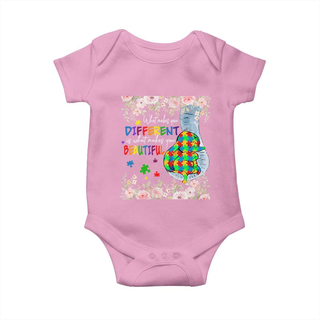 Autism Awareness Baby Onesie What Makes You Different Is What Makes You Beautiful Autistic Elephant Mom