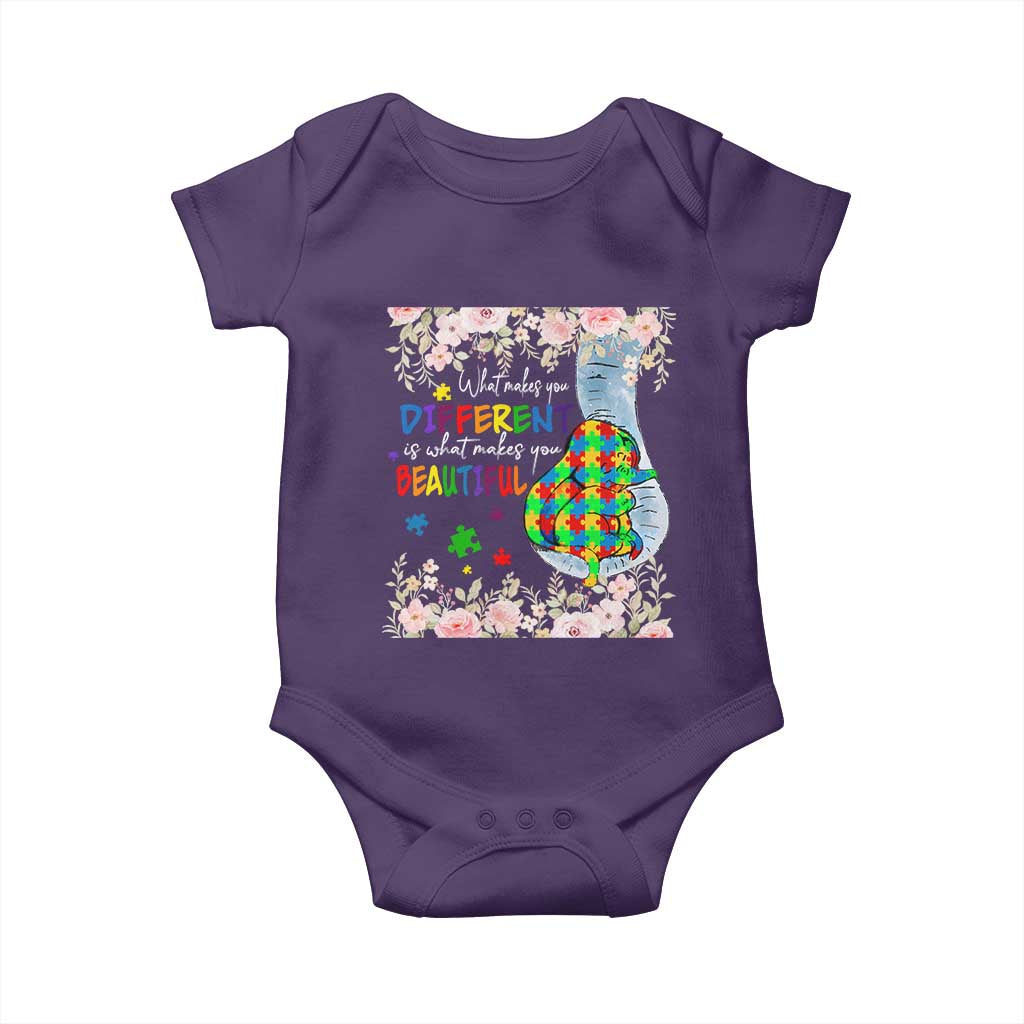 Autism Awareness Baby Onesie What Makes You Different Is What Makes You Beautiful Autistic Elephant Mom
