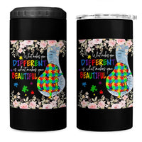 Autism Awareness 4 in 1 Can Cooler Tumbler What Makes You Different Is What Makes You Beautiful Autistic Elephant Mom