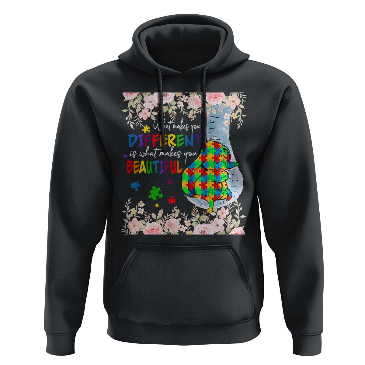 Autism Awareness Hoodie What Makes You Different Is What Makes You Beautiful Autistic Elephant Mom