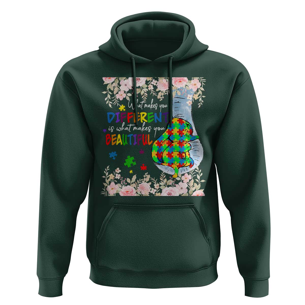 Autism Awareness Hoodie What Makes You Different Is What Makes You Beautiful Autistic Elephant Mom