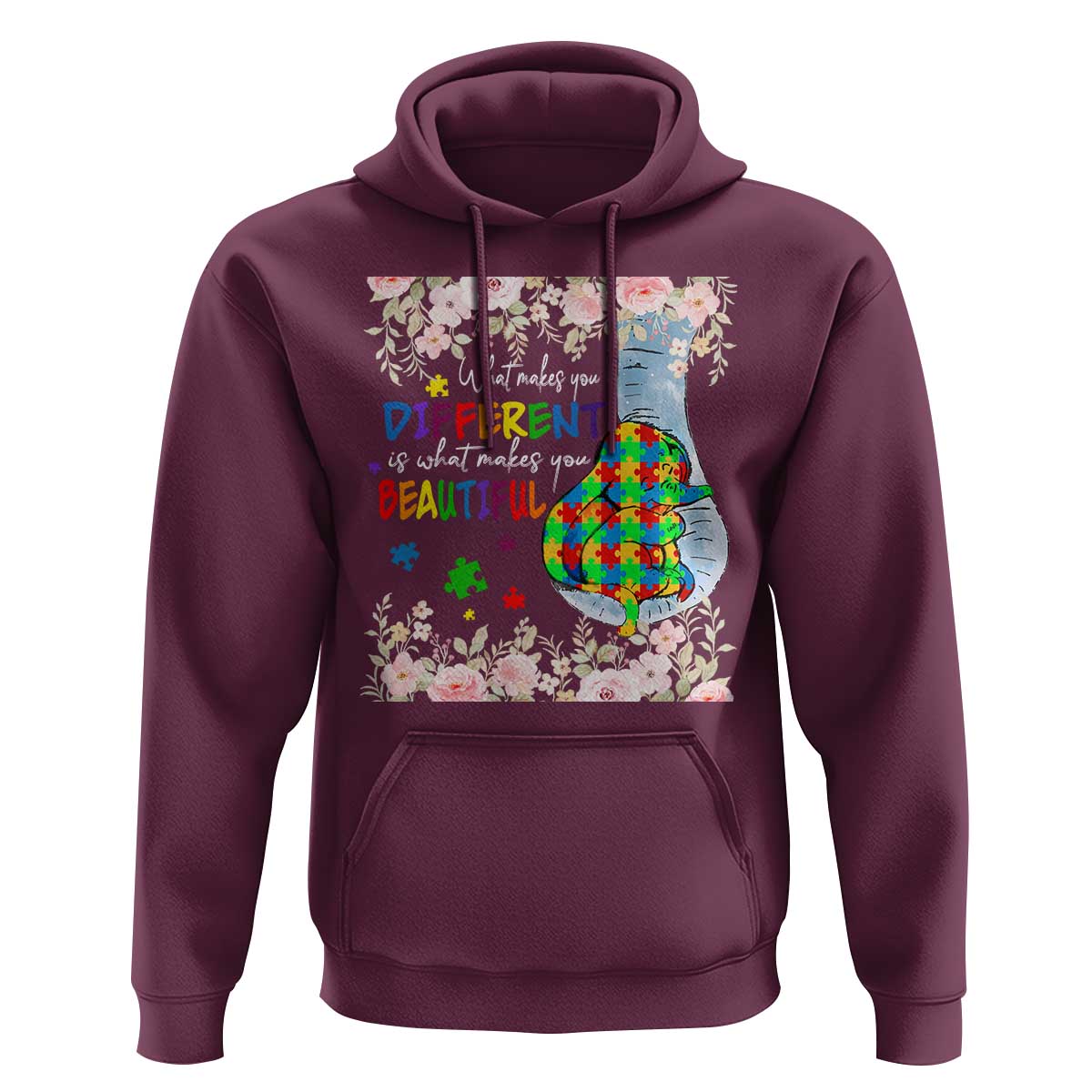 Autism Awareness Hoodie What Makes You Different Is What Makes You Beautiful Autistic Elephant Mom