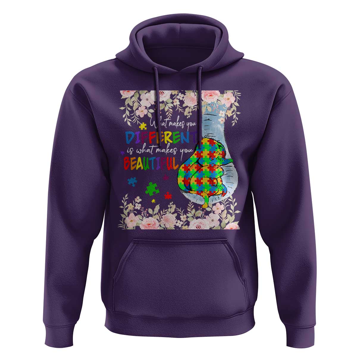 Autism Awareness Hoodie What Makes You Different Is What Makes You Beautiful Autistic Elephant Mom