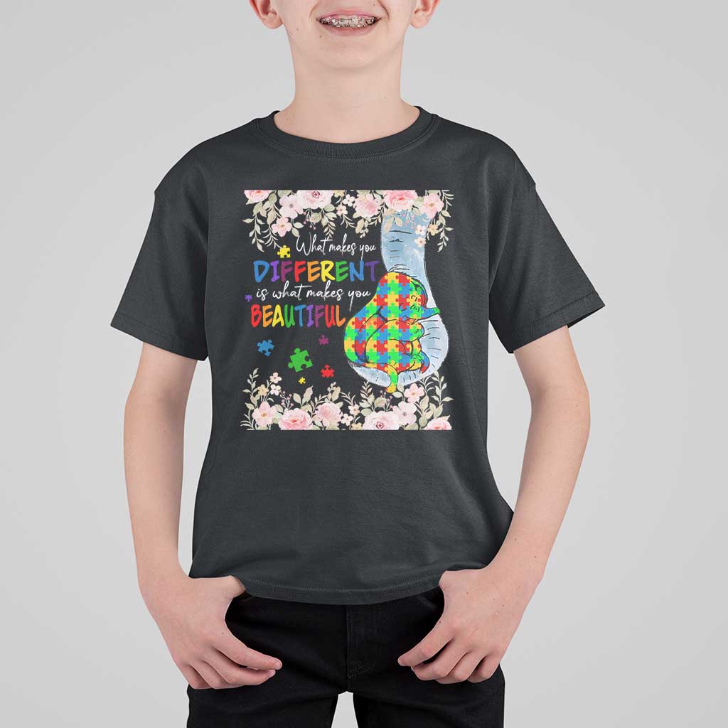 Autism Awareness T Shirt For Kid What Makes You Different Is What Makes You Beautiful Autistic Elephant Mom - Wonder Print Shop