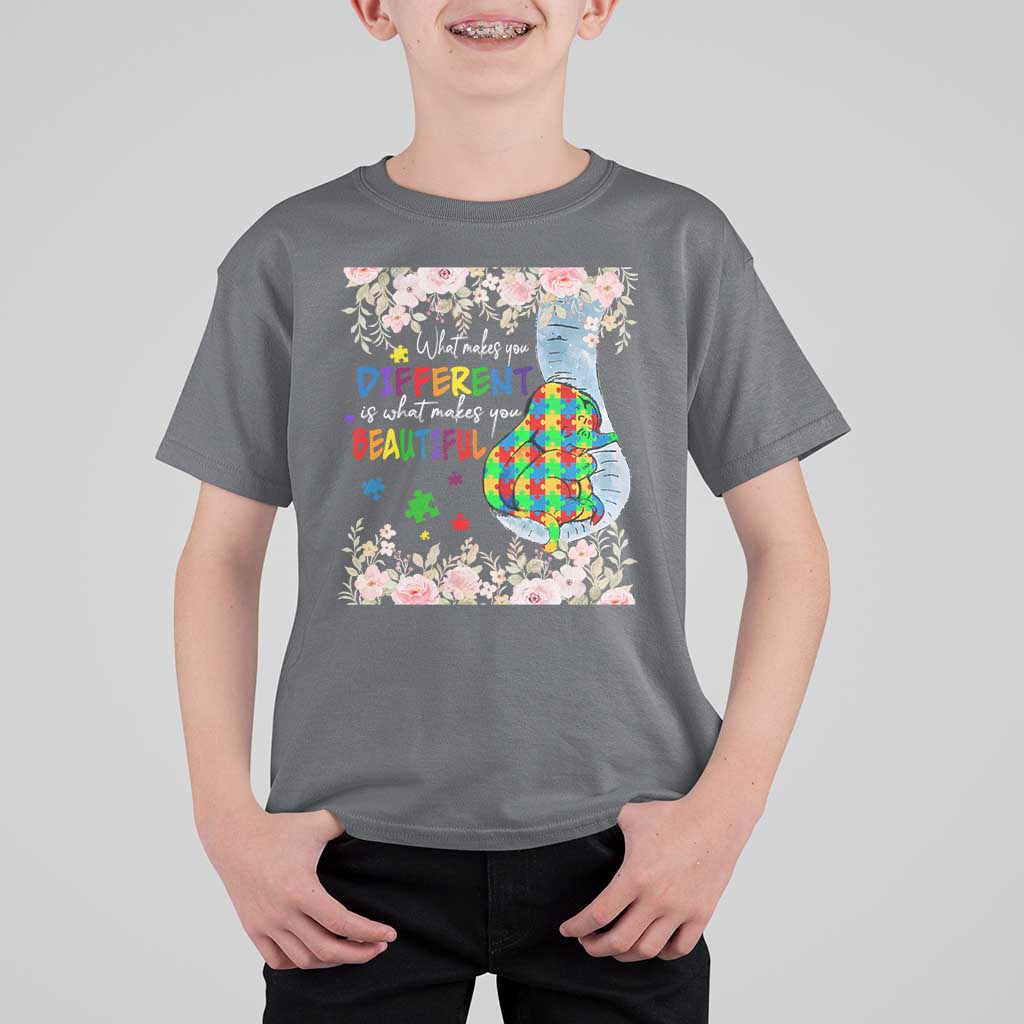 Autism Awareness T Shirt For Kid What Makes You Different Is What Makes You Beautiful Autistic Elephant Mom - Wonder Print Shop