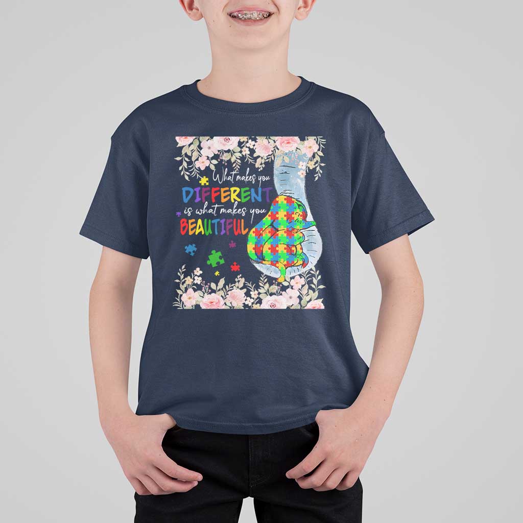 Autism Awareness T Shirt For Kid What Makes You Different Is What Makes You Beautiful Autistic Elephant Mom - Wonder Print Shop