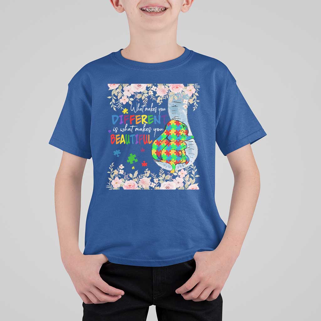 Autism Awareness T Shirt For Kid What Makes You Different Is What Makes You Beautiful Autistic Elephant Mom - Wonder Print Shop
