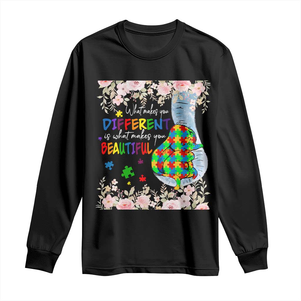 Autism Awareness Long Sleeve Shirt What Makes You Different Is What Makes You Beautiful Autistic Elephant Mom