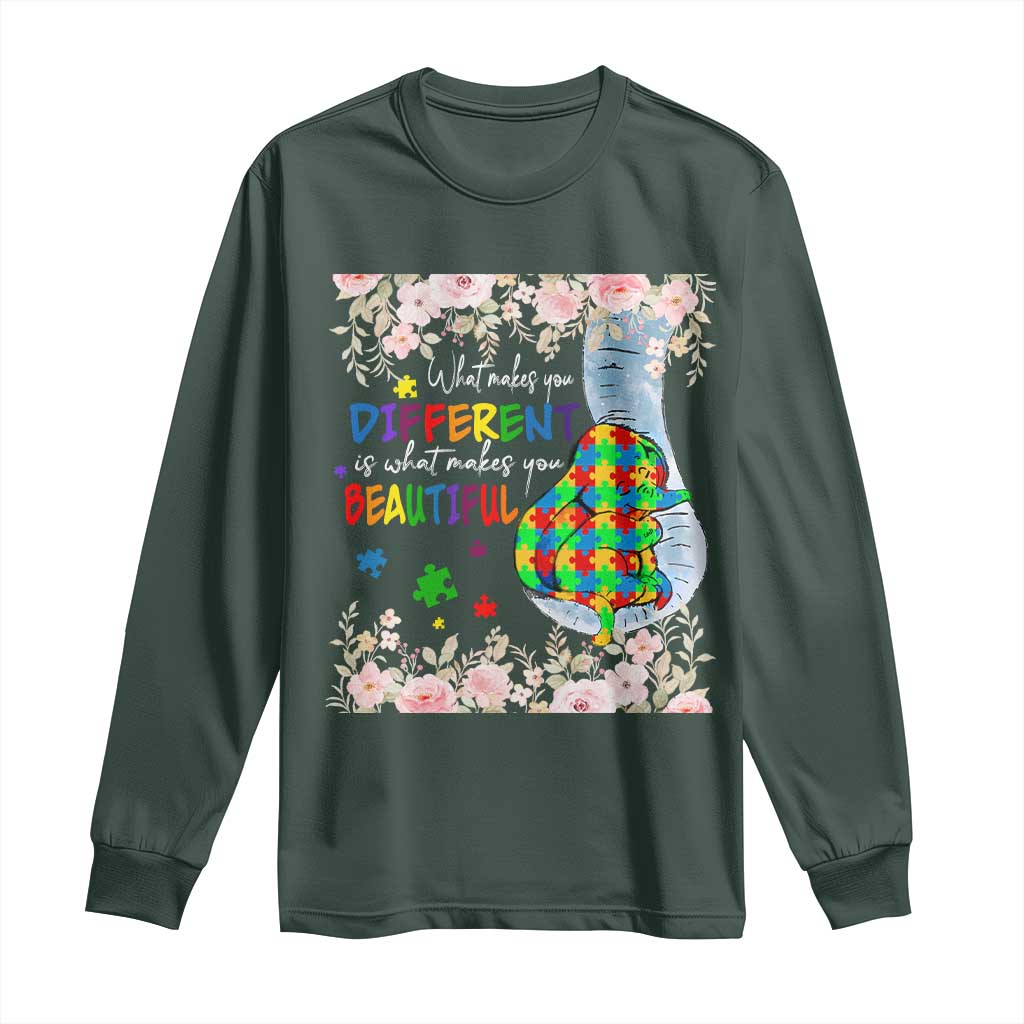 Autism Awareness Long Sleeve Shirt What Makes You Different Is What Makes You Beautiful Autistic Elephant Mom