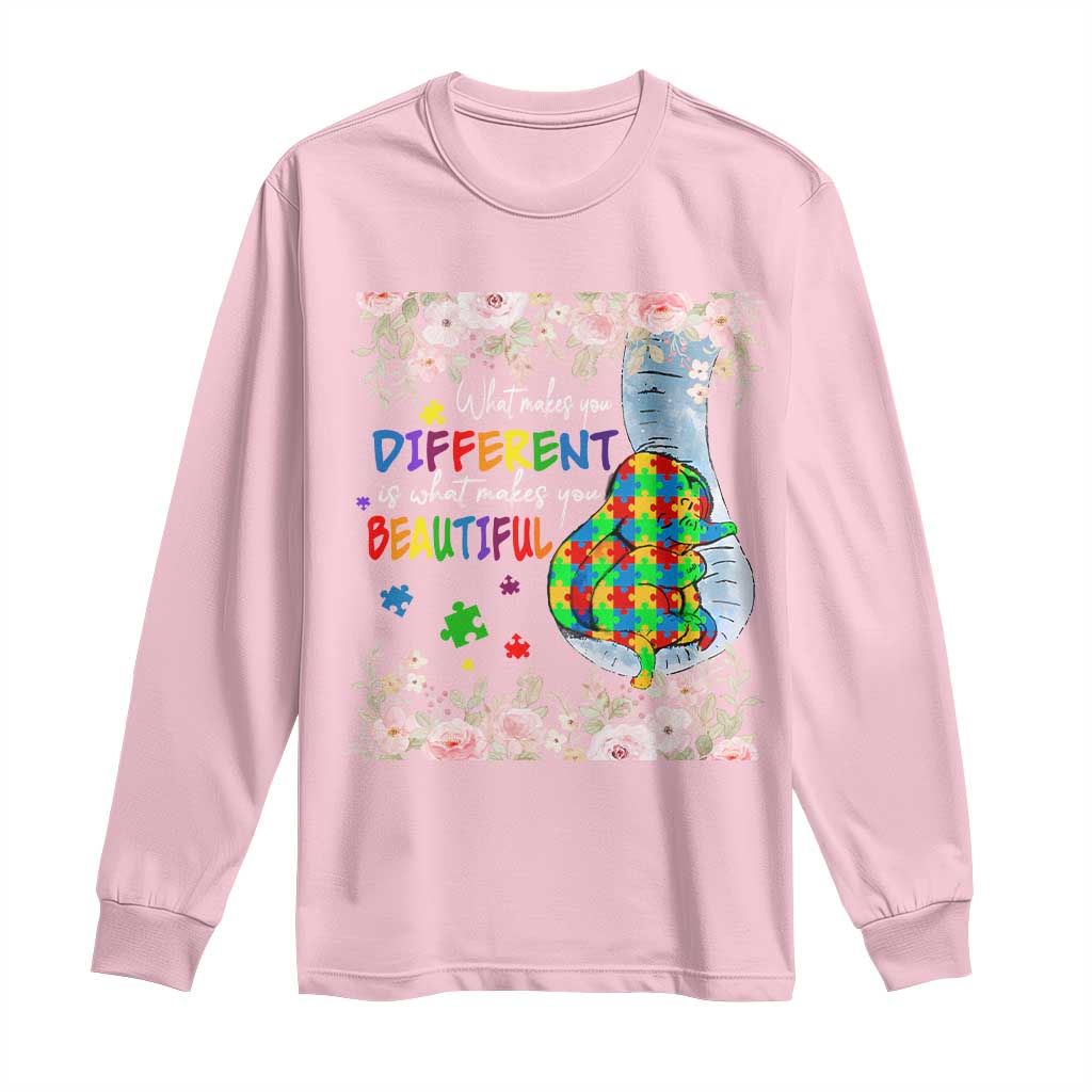 Autism Awareness Long Sleeve Shirt What Makes You Different Is What Makes You Beautiful Autistic Elephant Mom