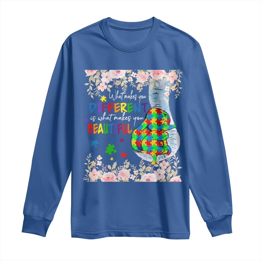 Autism Awareness Long Sleeve Shirt What Makes You Different Is What Makes You Beautiful Autistic Elephant Mom