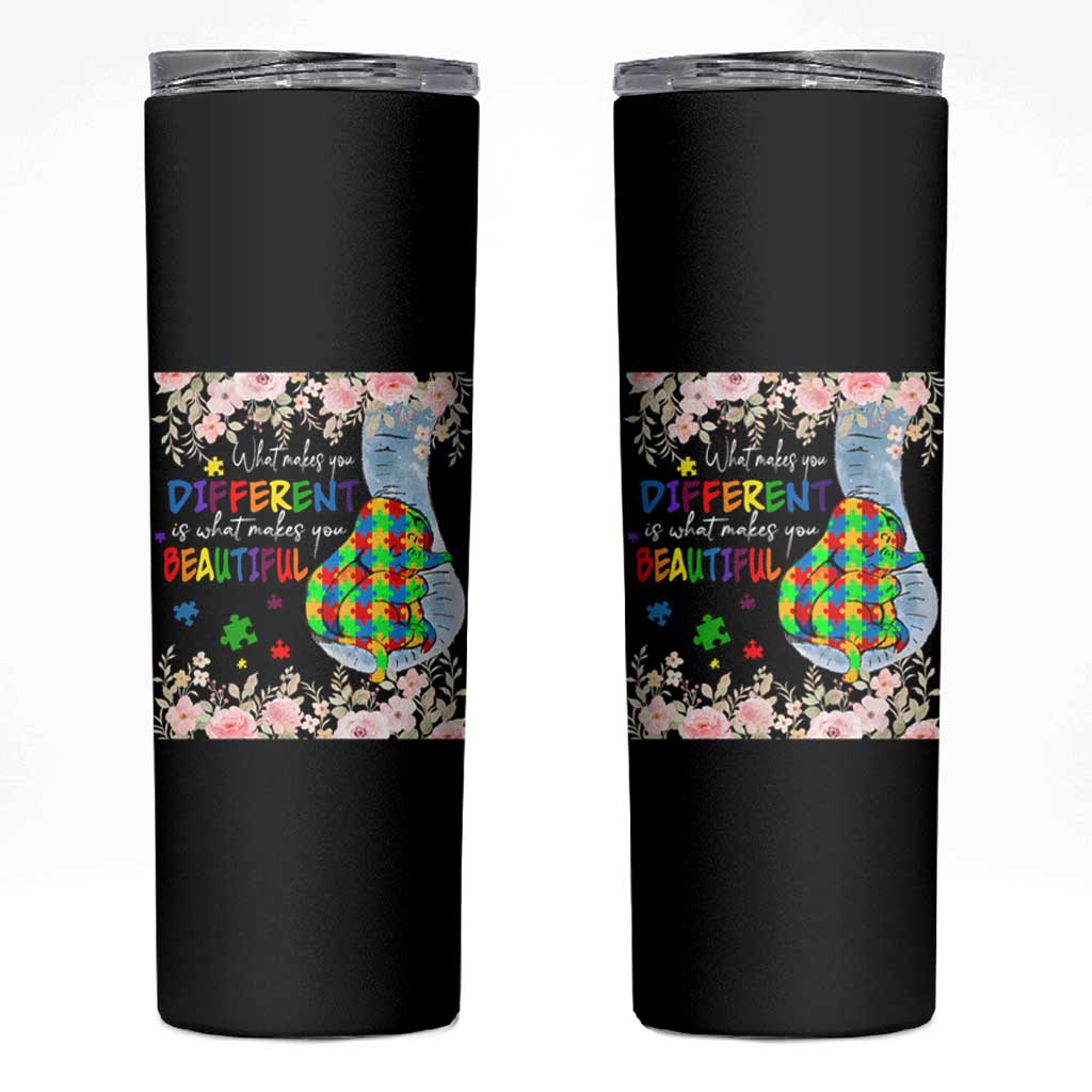 Autism Awareness Skinny Tumbler What Makes You Different Is What Makes You Beautiful Autistic Elephant Mom