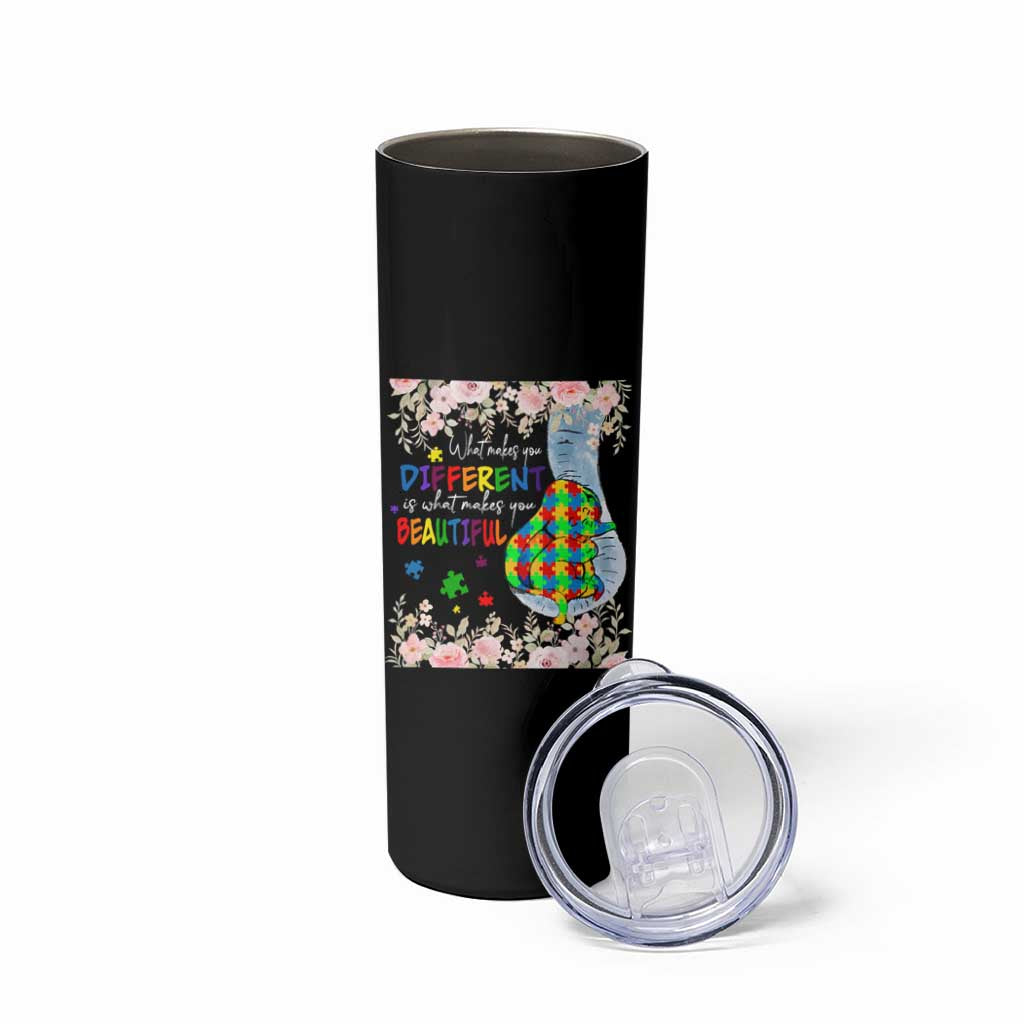 Autism Awareness Skinny Tumbler What Makes You Different Is What Makes You Beautiful Autistic Elephant Mom