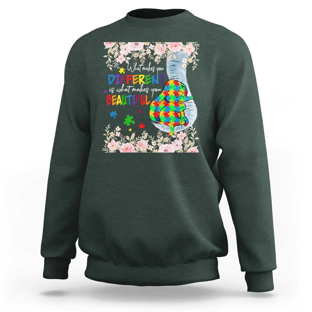 Autism Awareness Sweatshirt What Makes You Different Is What Makes You Beautiful Autistic Elephant Mom - Wonder Print Shop