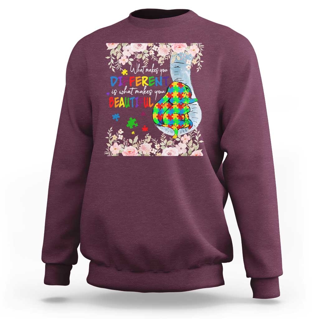 Autism Awareness Sweatshirt What Makes You Different Is What Makes You Beautiful Autistic Elephant Mom - Wonder Print Shop