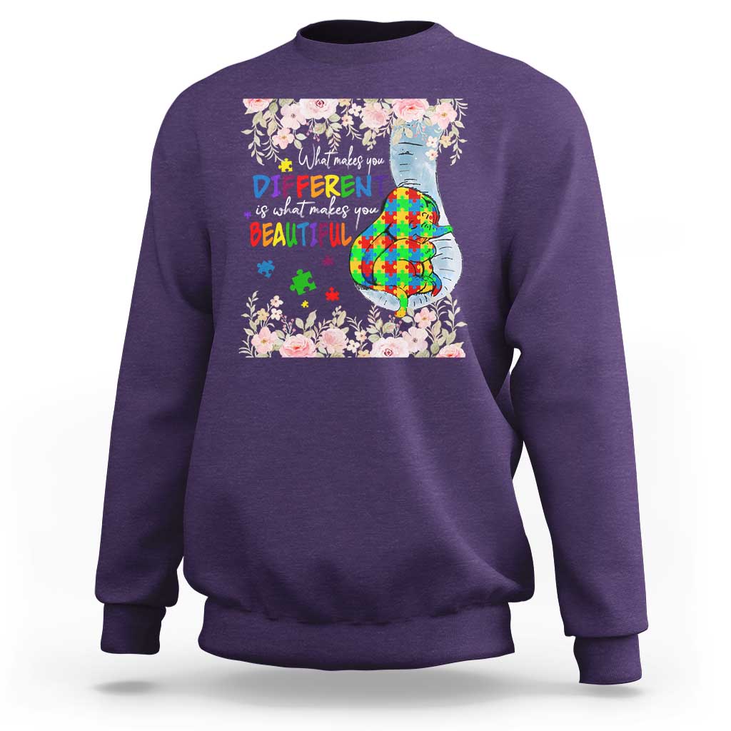 Autism Awareness Sweatshirt What Makes You Different Is What Makes You Beautiful Autistic Elephant Mom - Wonder Print Shop