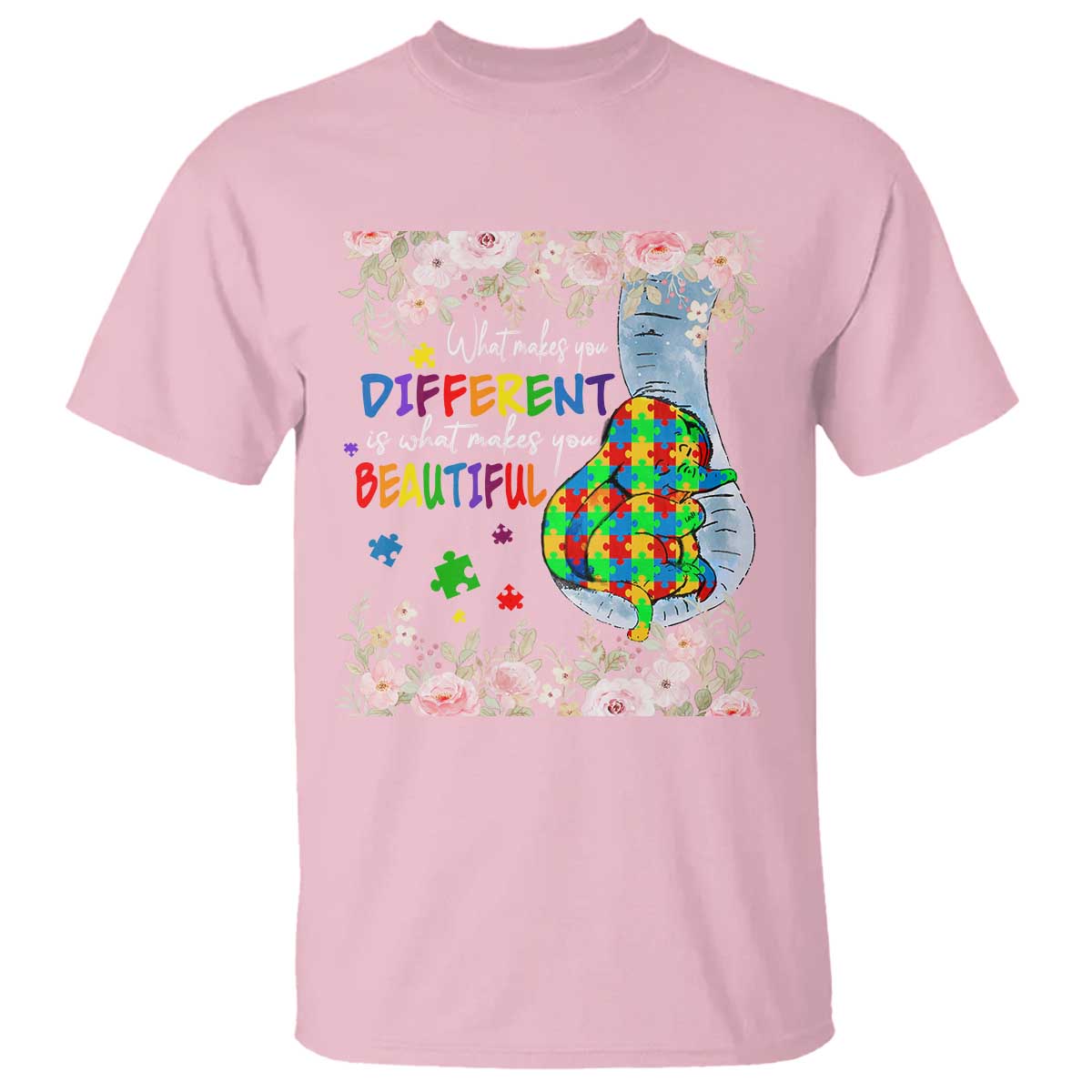 Autism Awareness T Shirt What Makes You Different Is What Makes You Beautiful Autistic Elephant Mom - Wonder Print Shop