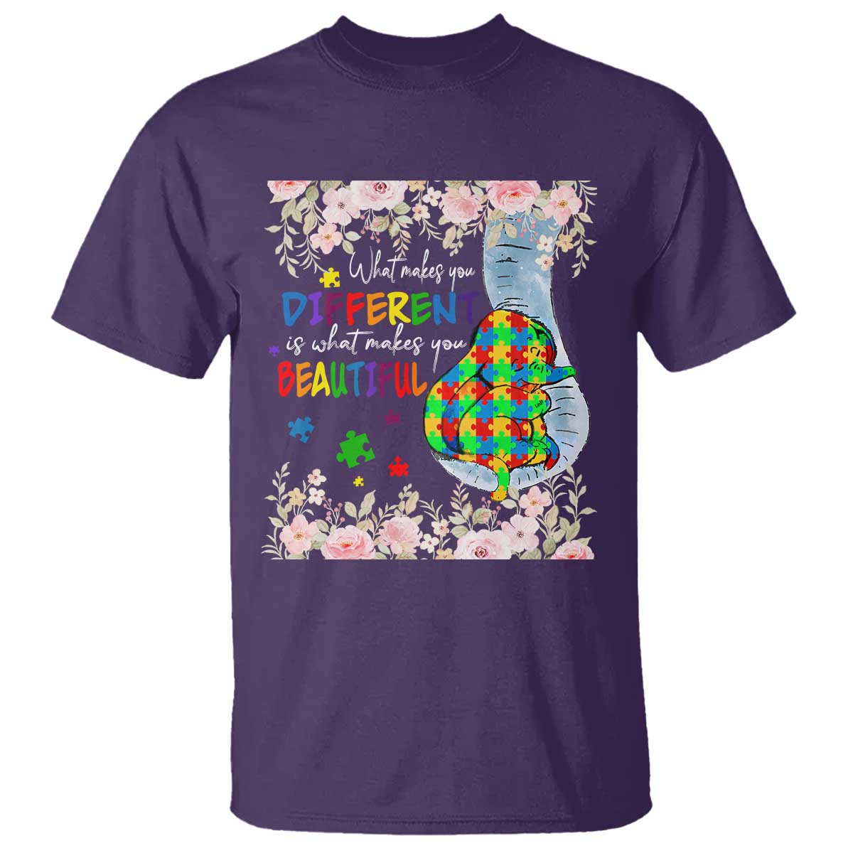 Autism Awareness T Shirt What Makes You Different Is What Makes You Beautiful Autistic Elephant Mom - Wonder Print Shop