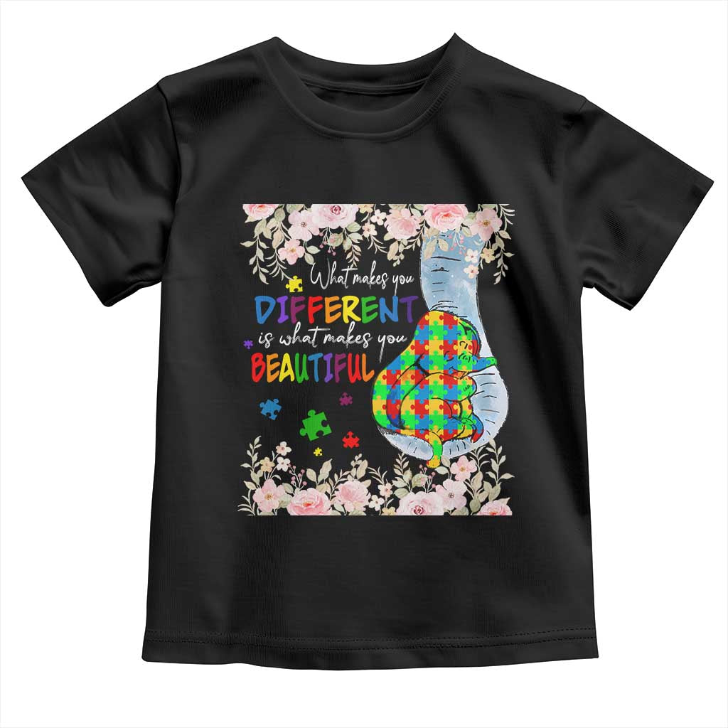 Autism Awareness Toddler T Shirt What Makes You Different Is What Makes You Beautiful Autistic Elephant Mom
