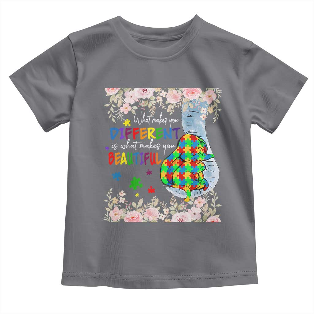 Autism Awareness Toddler T Shirt What Makes You Different Is What Makes You Beautiful Autistic Elephant Mom