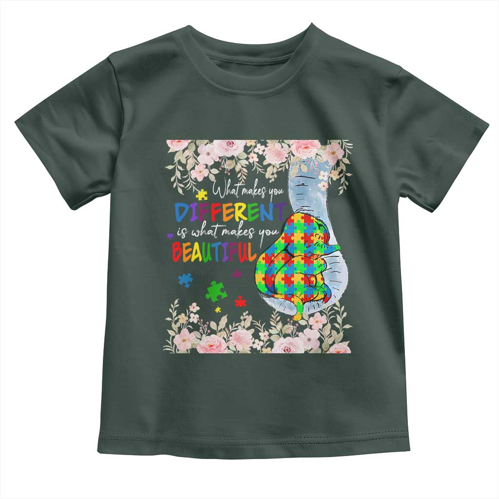 Autism Awareness Toddler T Shirt What Makes You Different Is What Makes You Beautiful Autistic Elephant Mom