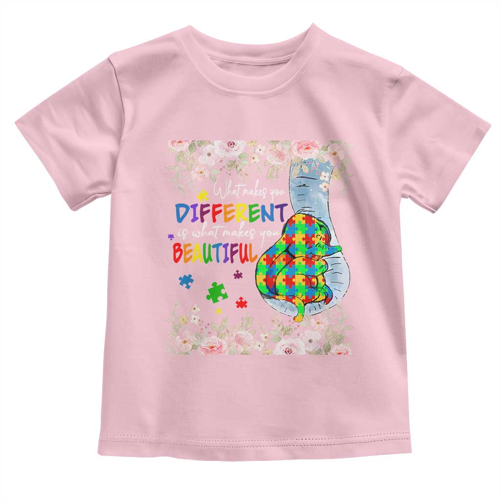 Autism Awareness Toddler T Shirt What Makes You Different Is What Makes You Beautiful Autistic Elephant Mom