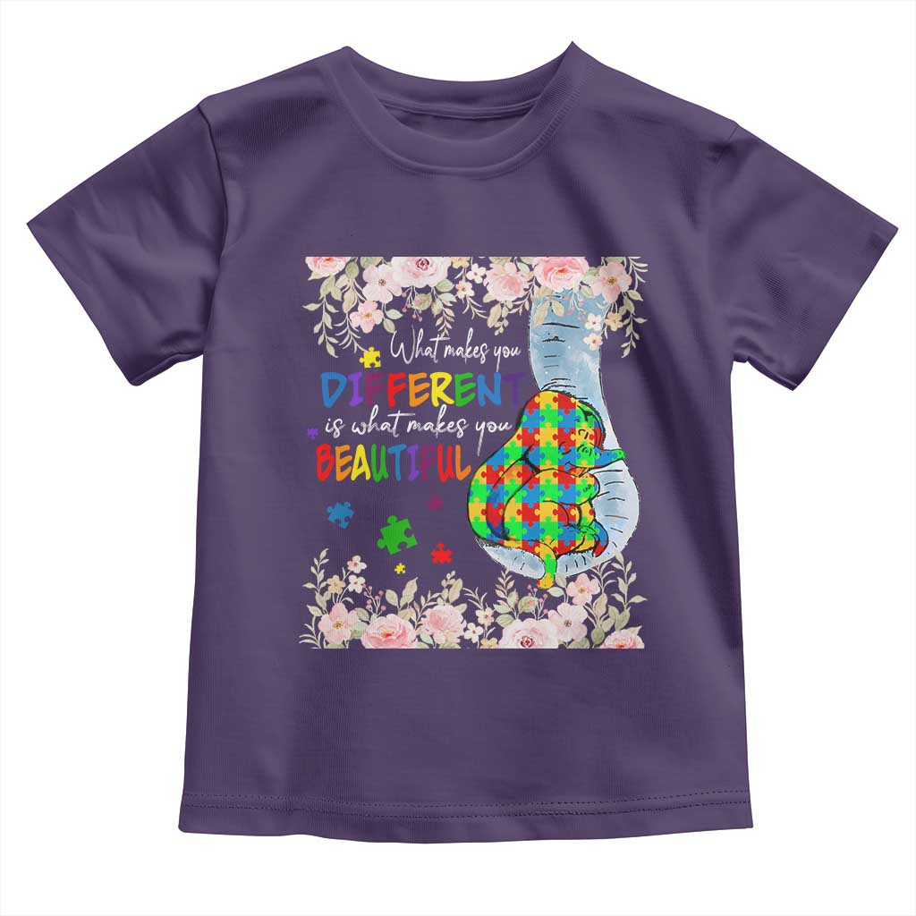 Autism Awareness Toddler T Shirt What Makes You Different Is What Makes You Beautiful Autistic Elephant Mom