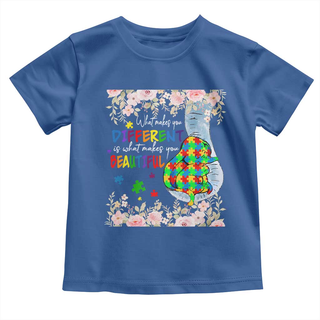 Autism Awareness Toddler T Shirt What Makes You Different Is What Makes You Beautiful Autistic Elephant Mom