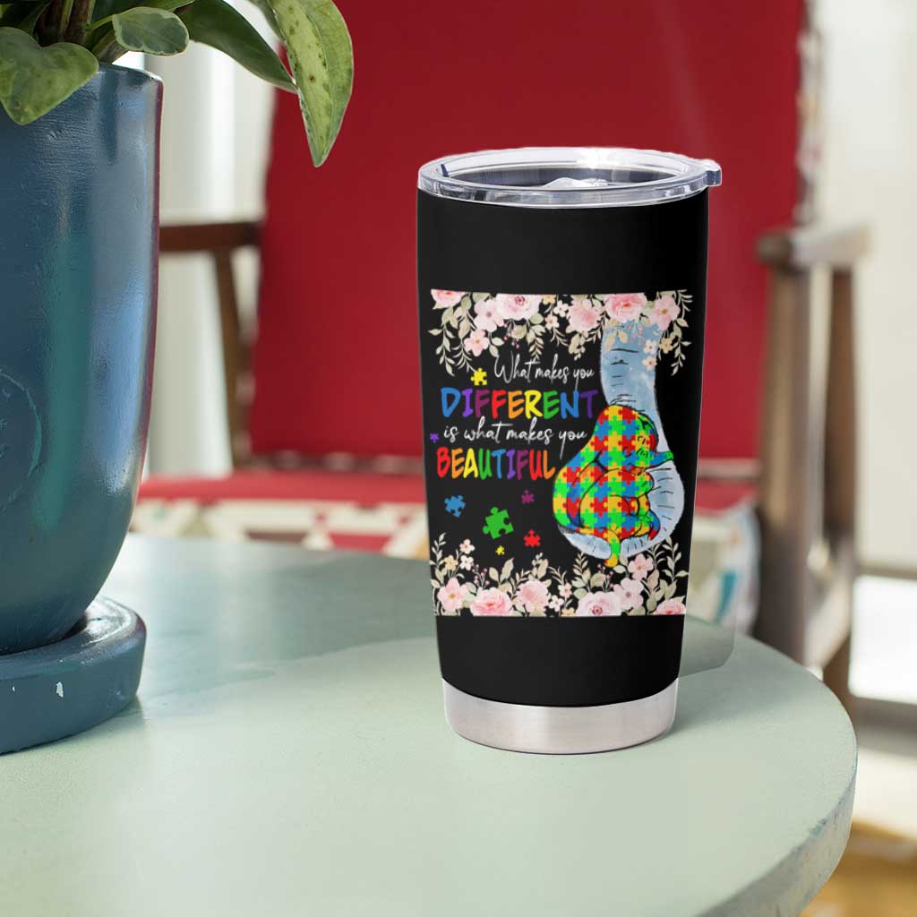 Autism Awareness Tumbler Cup What Makes You Different Is What Makes You Beautiful Autistic Elephant Mom
