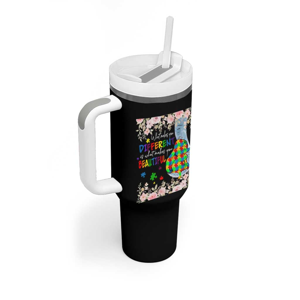 Autism Awareness Tumbler With Handle What Makes You Different Is What Makes You Beautiful Autistic Elephant Mom